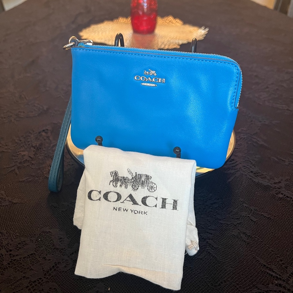 Coach Blue Leather Wristlet Clutch